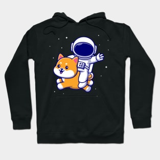 Cute Astronaut Flying With Shiba Inu Dog In Space Cartoon Hoodie